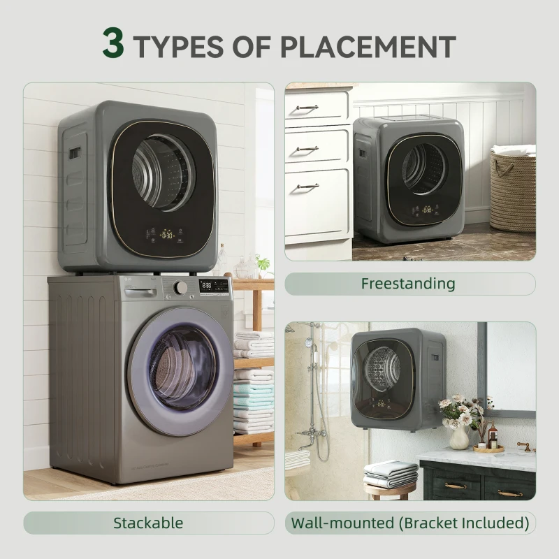 HOMCOM 4kg Vented Tumble Dryer with 5 Drying Mode, 800W Compact Freestanding Front Tumble Dryer Grey