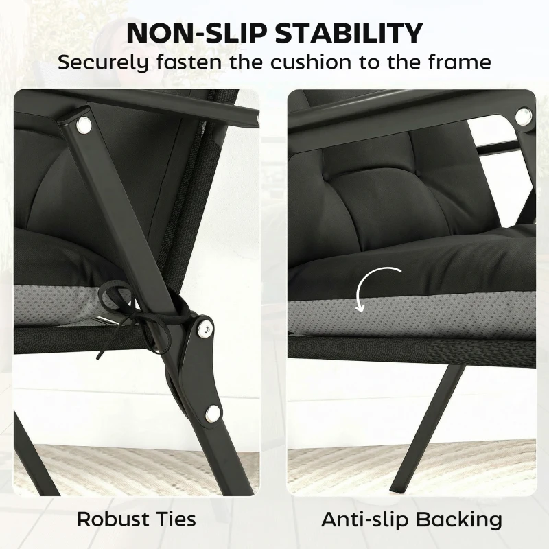 Outsunny Patio Chair Cushions Set of 4, Waterproof Non-Slip Lounge Chair Cushions, 112x53cm, Black