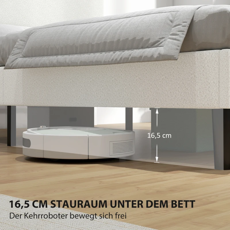 HOMCOM Einzelbettgestell mit Teddy-Fleece-gepolstertem Kopfteil, Metallbettgestell, einfache Montage, Weiß