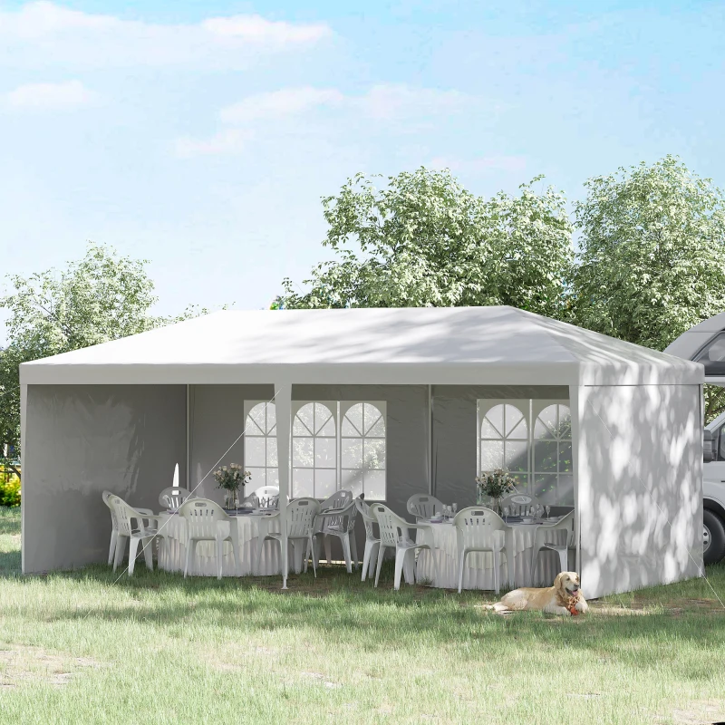 Outsunny Tonnelle de jardin, tente de réception avec Fenêtres et parois latérales amovibles, pour fêtes et mariages, 6 x 3 m blanc