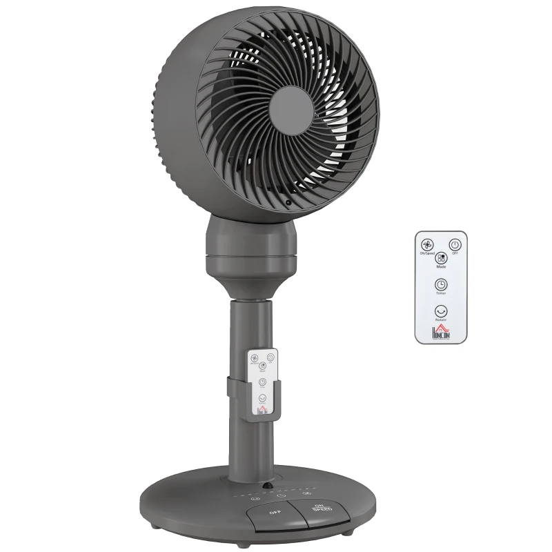 HOMCOM Air Circulator Fan Pedestal Cooling Fan with 3 Speed 3 Mode and Remote Control, 9 Inch, Grey