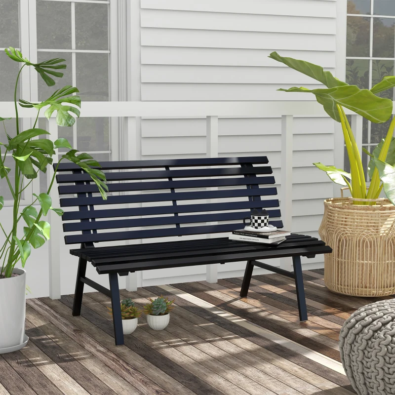Outsunny Banc de jardin extérieur 2 Places Assise Dossier à Lattes, en aluminium, dim. 123L x 67l x 79H cm, noir