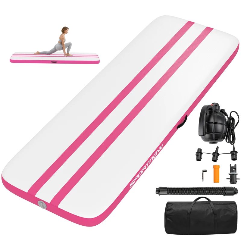 SPORTNOW Tapis Gonflable de Gymnastique, 3,05 m avec Pompe Électrique et Sac