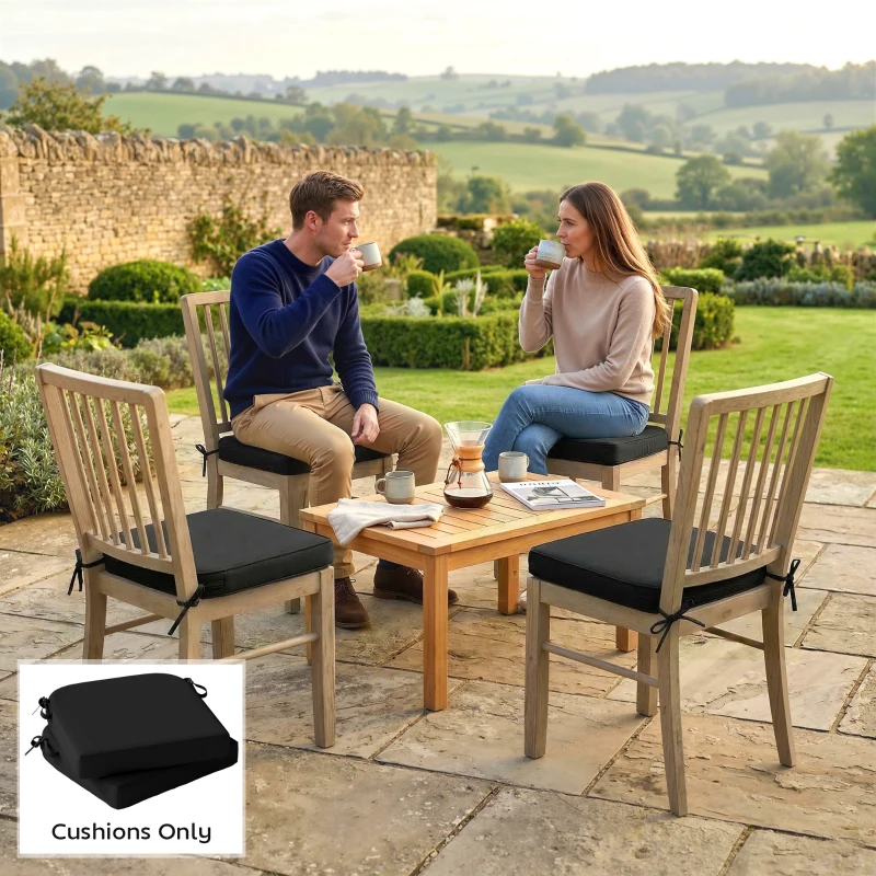 Outsunny Outdoor Chair Seat Cushions Set of 2, Garden Chair Cushions with 7cm Thick Foam & Ties, Black