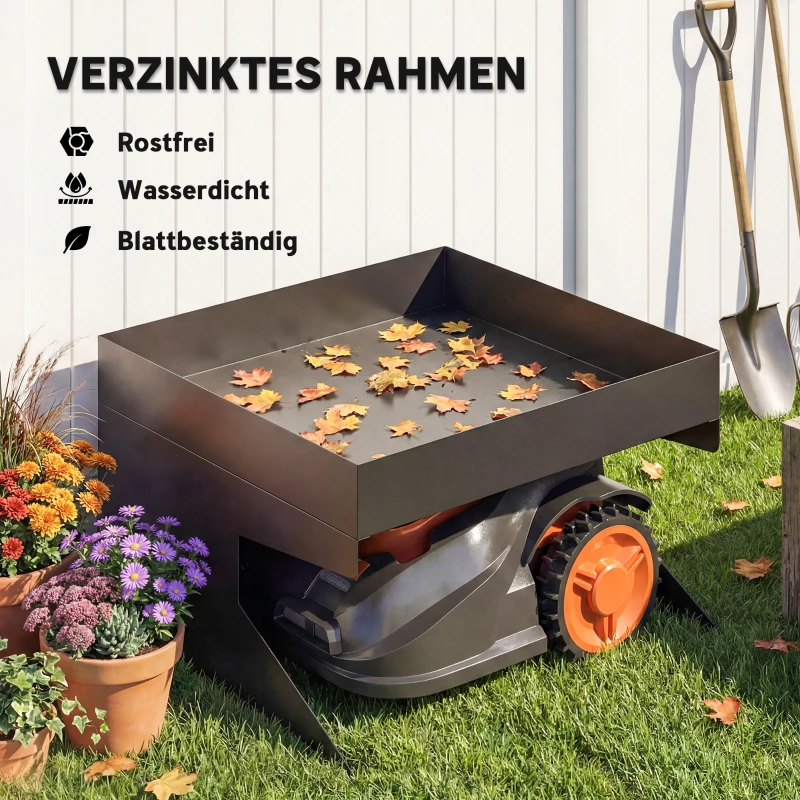 Outsunny Garage für Mähroboter mit Pflanzkasten, Robuste Garage aus galvanisiertem Stahl, Schwarz
