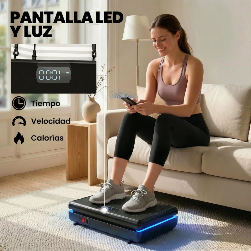 SPORTNOW Plataforma Vibratoria con 120 Velocidades 5 Programas Pantalla LED Luz Mando a Distancia 2 Bandas Elásticas Negro