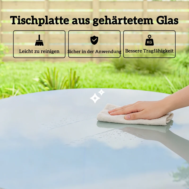 Outsunny Gartentisch Stahl Buffettisch mit Stahlrahmen, PE-Rattan-Rand, verstellbaren Füßen, 4 Personen 80 x 80 x 74 cm Grau