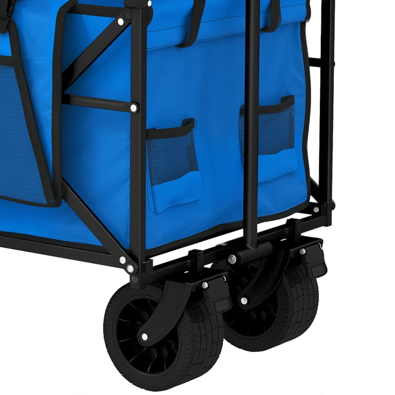 Outsunny Carrinho de Transporte com Rodas Grandes Travão Teto Amovível Carro Dobrável para Jardim com Barra Ajustável 125x59x133 cm Azul