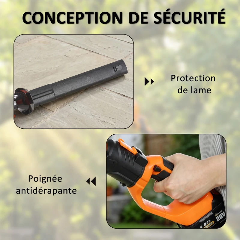 Outsunny Taille-Haies Électrique avec Manche Télescopique Lame 51 cm 2 Batteries 4,0 Ah  112,5x15x14,5cm, Orange