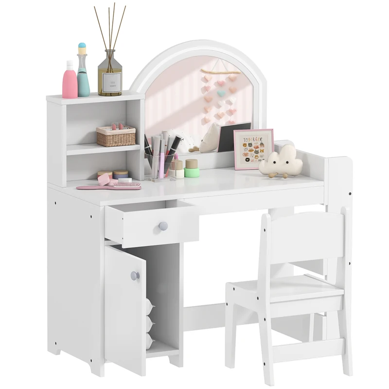 AIYAPLAY Toeletta bambini con specchio LED e sgabello, Bianco