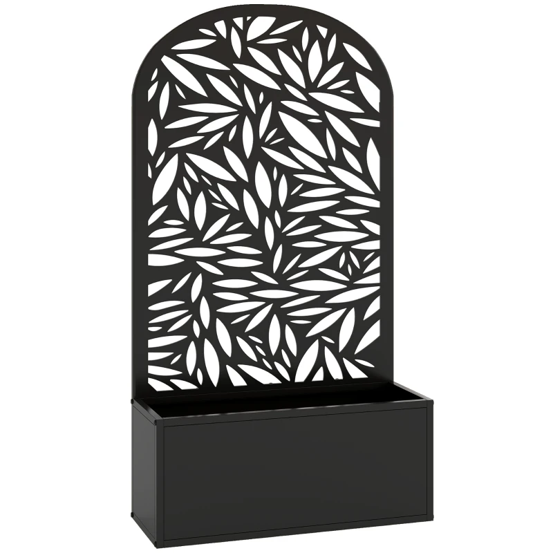 Outsunny Jardinière avec treillis, bac à fleurs en métal, à fixer au mur ou au sol, 61x23x113cm, noir
