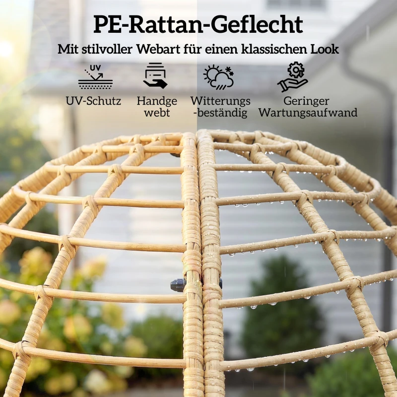 Outsunny Gartensessel mit Hocker PE Rattan Ei-Form Korbsessel mit langen & dicken Kissen Metallrahmen Beige