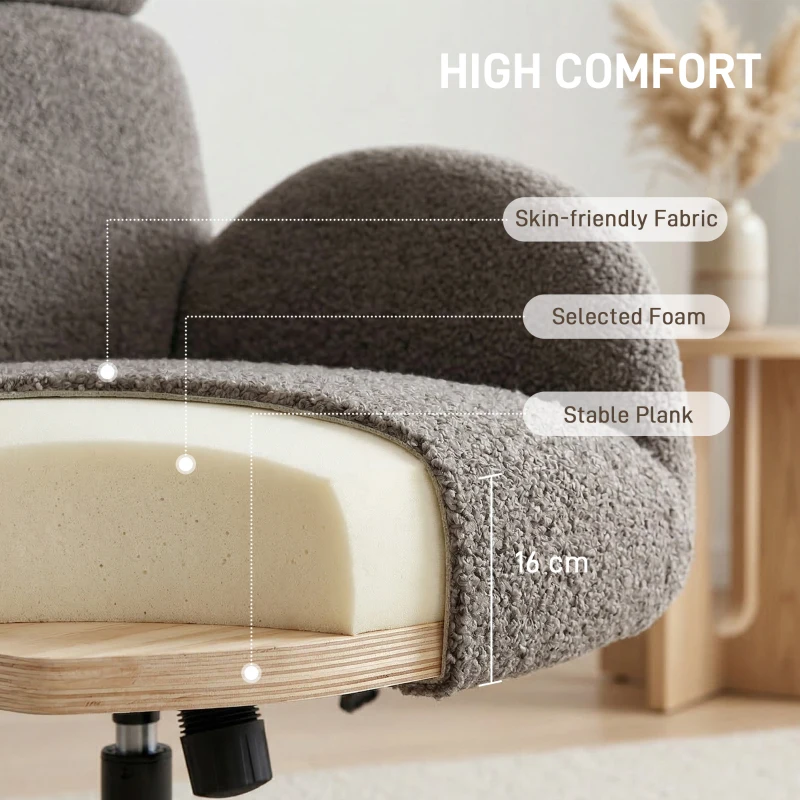 HOMCOM Swivel Armchair and Footstool Set, Height Adjustable Accent Chair with Adjustable Headrest, Rocking Function, Grey