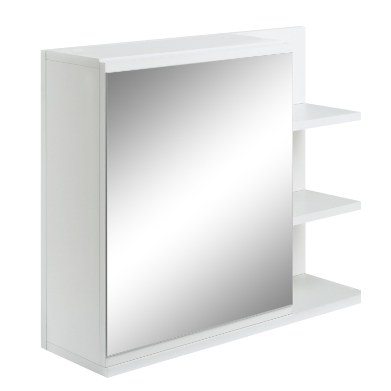 kleankin Bathroom Mirror Cabinet with Shelf 3 Side Shelves Wall Mount Kit Included White Wood Effect