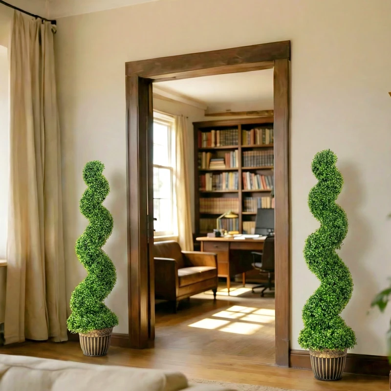 HOMCOM Set of 2 Artificial Plants, Topiary Spiral Boxwood Trees with Pot, for Home Indoor Outdoor Decor, 150cm