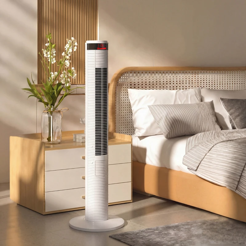 HOMCOM Oscillating Tower Fan Remote Control 3 Speed Modes Cooling Machine White