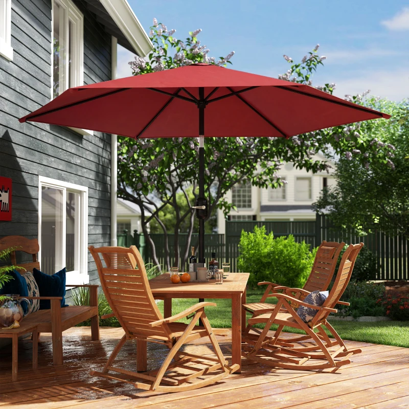 Outsunny 2.6 m Garden Parasol Umbrella with Aluminium Pole, Outdoor Patio Umbrella with Tilt and Crank, Vent, Wine Red