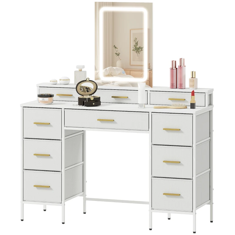 HOMCOM Multi-Storage Elegant Dressing Table, with LED Mirror - White