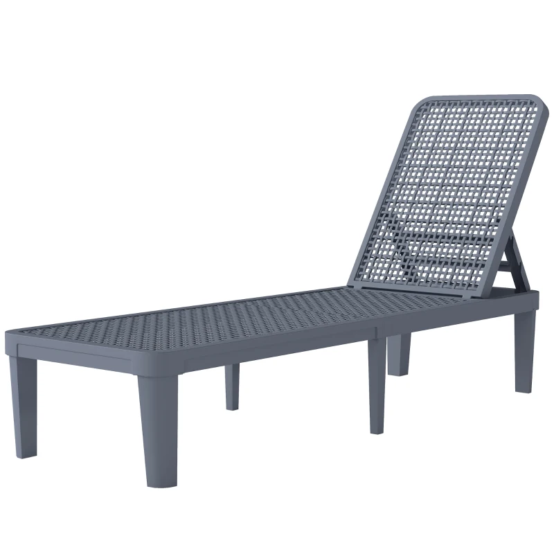 Outsunny Plastic Sun Lounger, 4-Position Adjustable Reclining Garden Lounger Sunbed for Patio, Beach, Terrace, Dark Grey