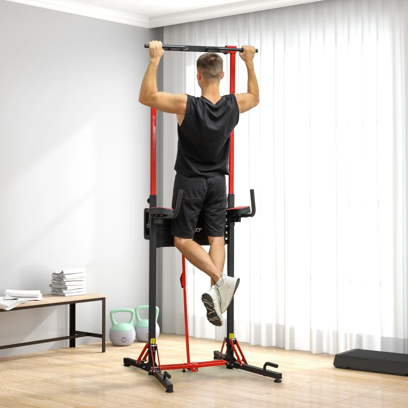 SPORTNOW Barre de tractions chaise romaine pliable pour l'entraînement à la maison 99L x 79l x 127-223H cm acier noir et rouge