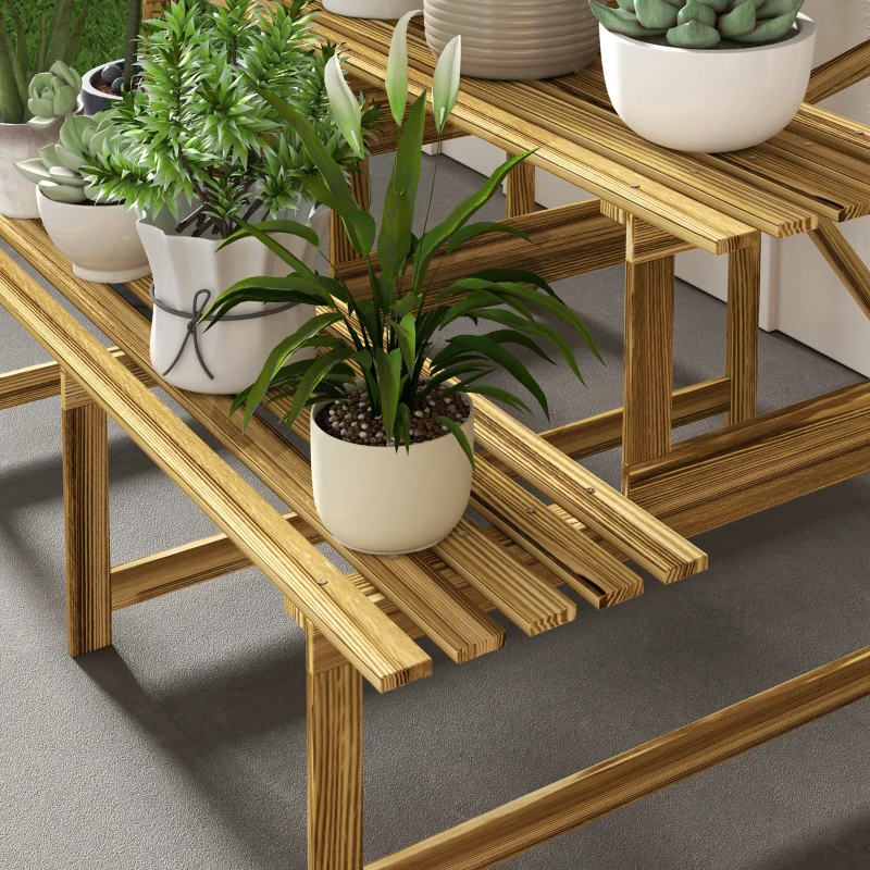 Outsunny Plantenetagere bloementrap plantenrek bloemenbank standaard 3 trappen vurenhout