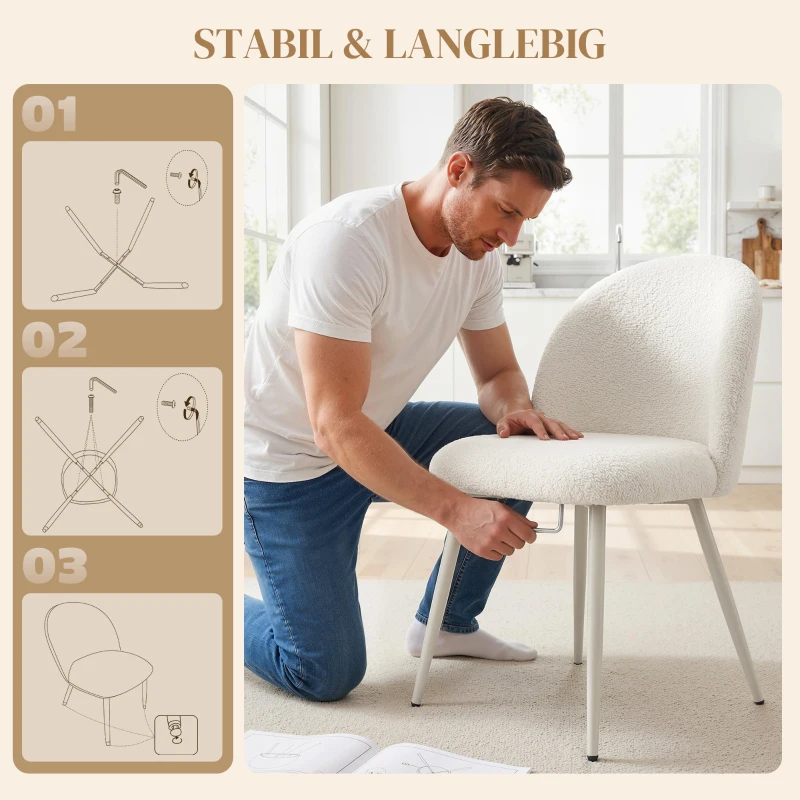 HOMCOM Esszimmerstühle, Küchenstühle, weich gepolstert mit Chenille, 50,5 x 57,5 x 78,5 cm, Cremeweiß