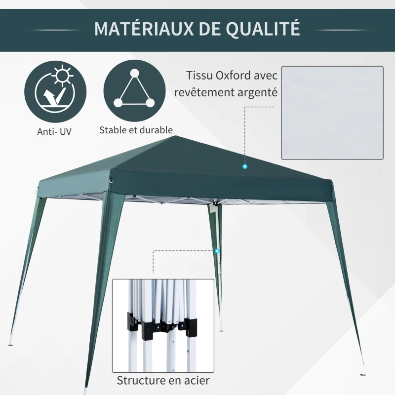 Outsunny Pop-up Folding Garden Gazebo Canopy 2.4 x 2.4 m Steel Polyester UV-Resistant with Carry Bag Dark Green