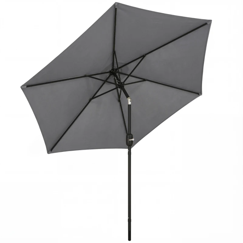 Outsunny 2.6 m Garden Parasol Umbrella with Aluminium Pole, Outdoor Patio Umbrella with Tilt and Crank, Vent, Grey
