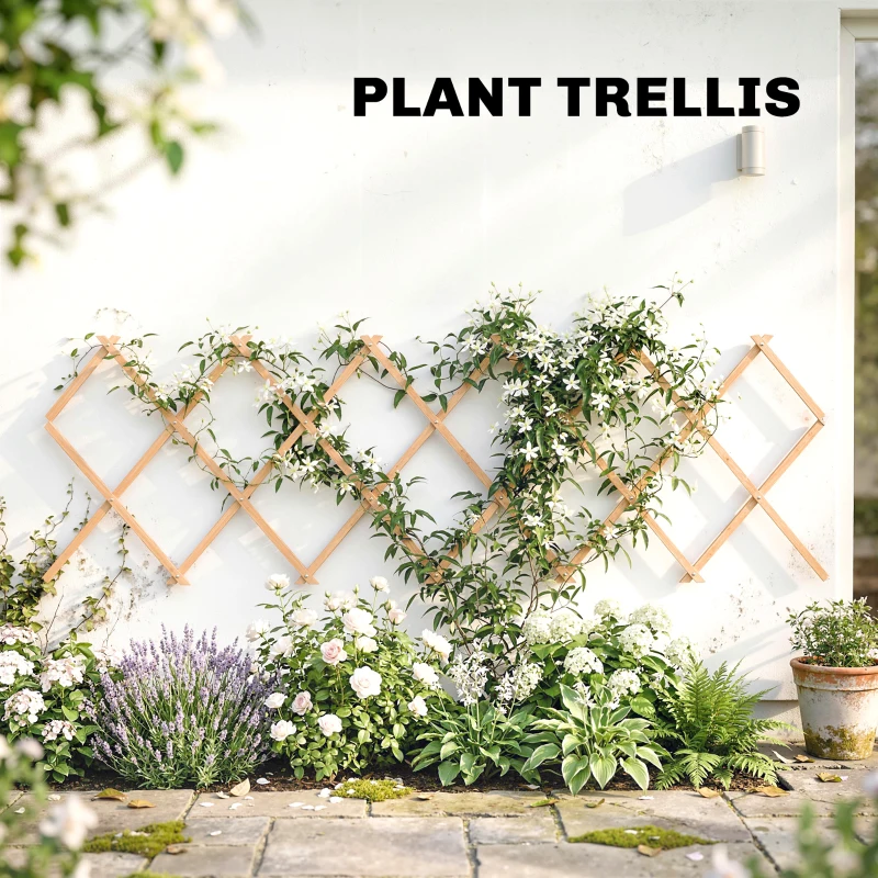 Outsunny Treillis de Jardin Extensible en Bois Support pour Plantes Grimpantes Roses et Vigne 180x60 cm Brun Clair