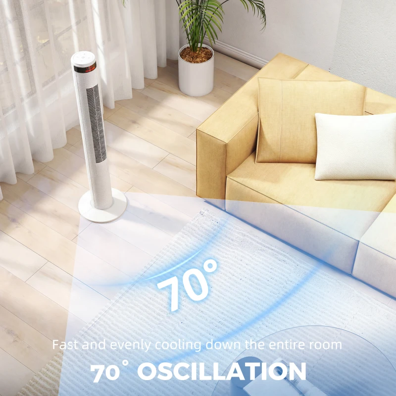 HOMCOM Oscillating Tower Fan Remote Control 3 Speed Modes Cooling Machine White