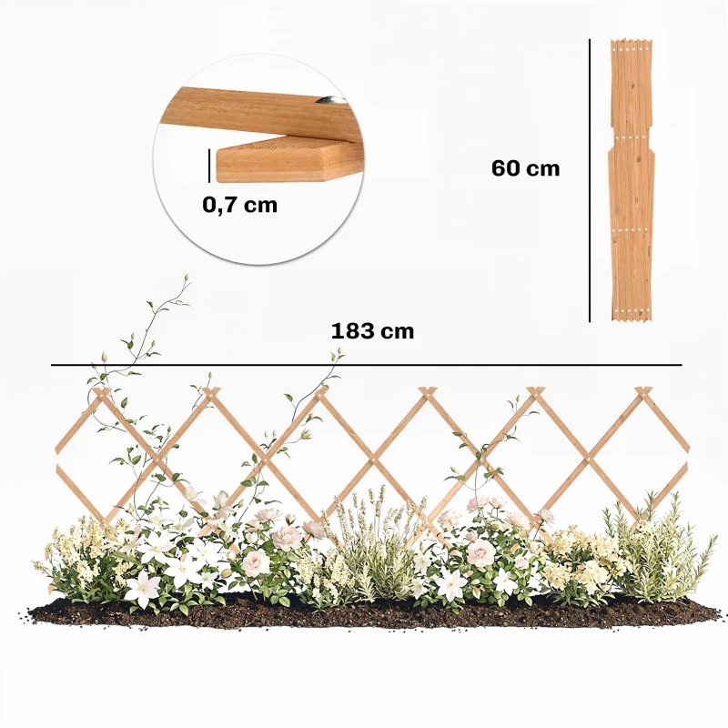 Outsunny Treillis de Jardin Extensible en Bois Support pour Plantes Grimpantes Roses et Vigne 180x60 cm Brun Clair