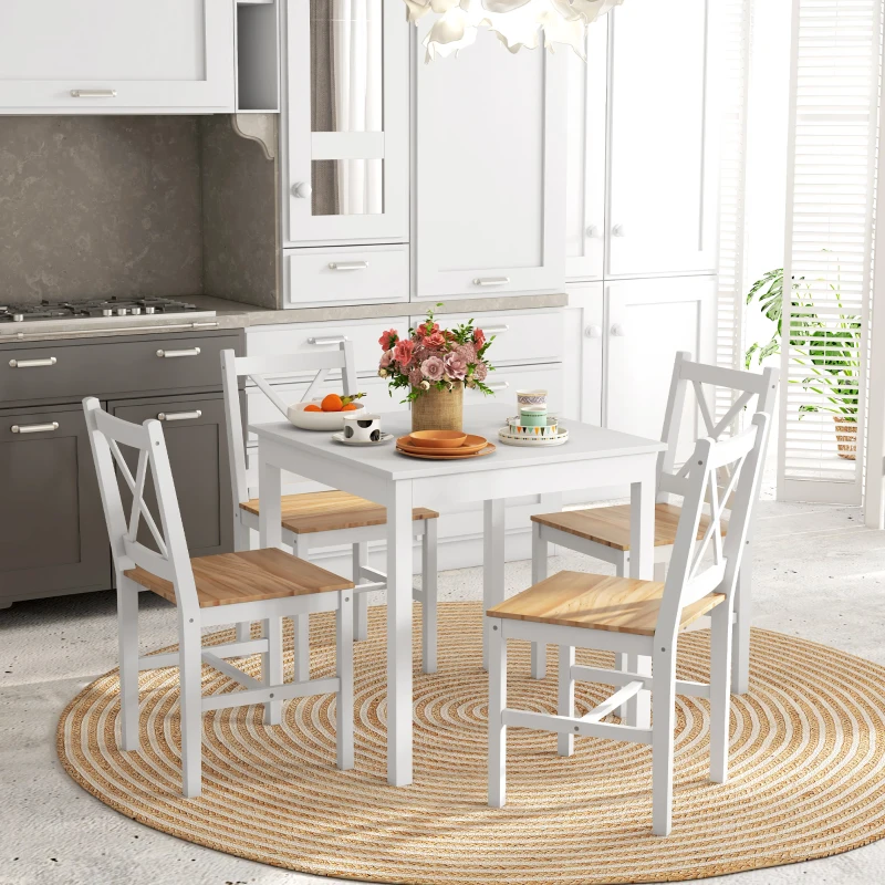HOMCOM Lot de 4 chaises design style maison de campagne, cadre blanc – Parfaites pour salle à manger, cuisine ou salon