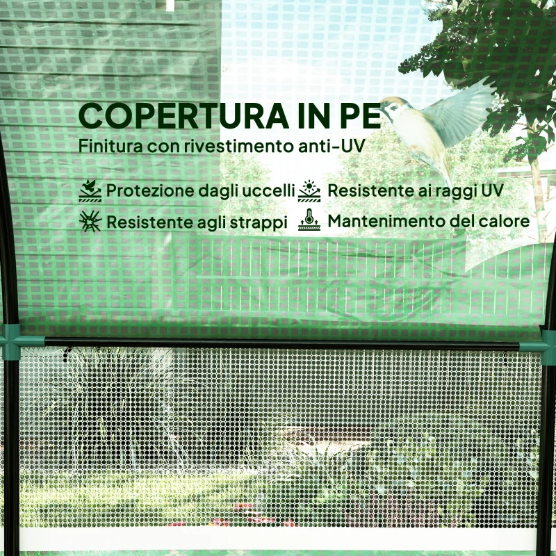 Outsunny Serra a Tunnel per Orto 3x3x2 m in Acciaio e PE Anti UV con Porte Avvolgibili e Finestre, Verde