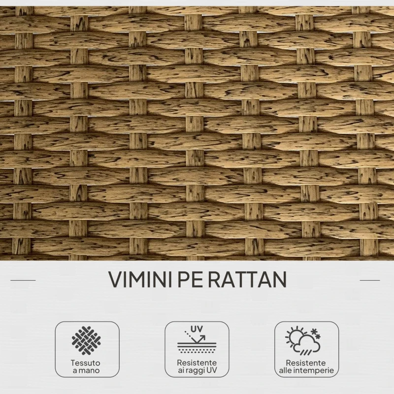 Outsunny Set da Giardino 3pz con Chaise Longue, Divanetto, Cuscini e Tavolino, in Rattan e Acciaio, Bianco Crema e Legno