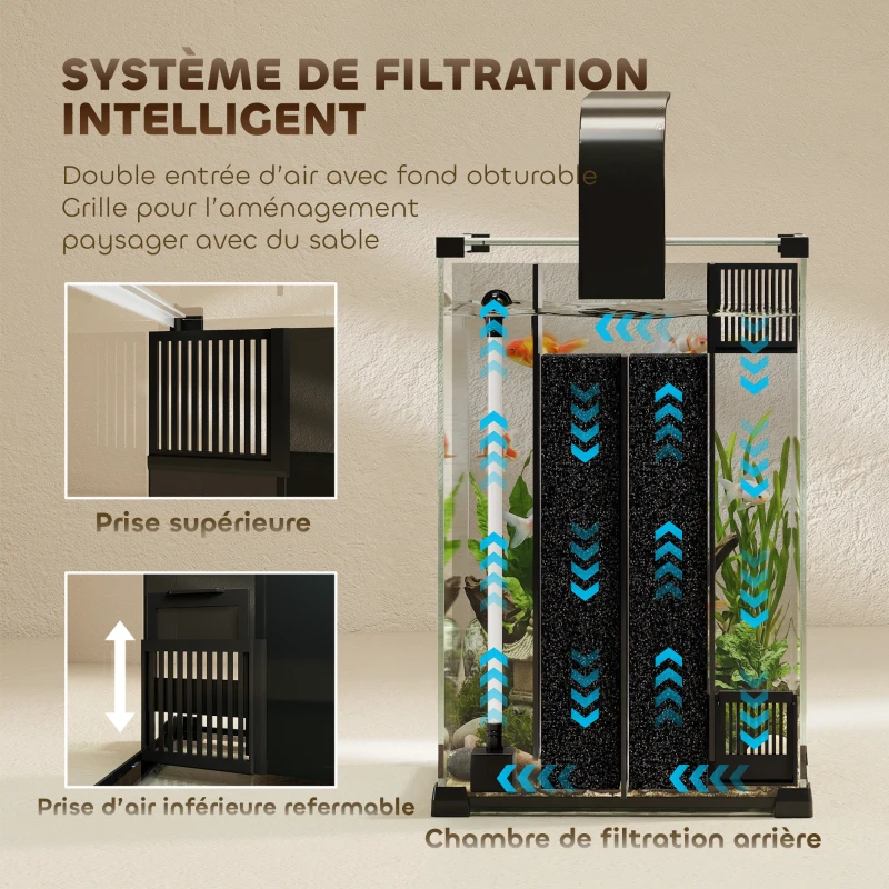 PawHut Aquarium en Verre Trempé Nano Aquarium avec Filtre Intégré Pompe 5W et Éclairage LED 30x30x45cm Noir