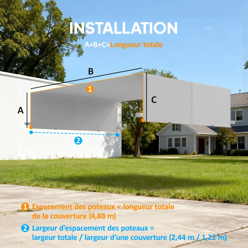 Outsunny Lot de 2 toiles de rechange pergola rétractable 4,9 x 1,2 m pour pergola de 3 x 3 m polyester protection UV gris clair