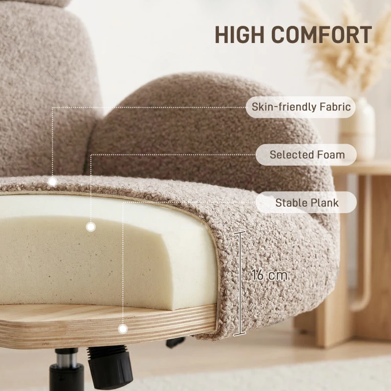 HOMCOM Swivel Armchair and Footstool Set, Height Adjustable Accent Chair with Adjustable Headrest, Rocking Function, Light Brown