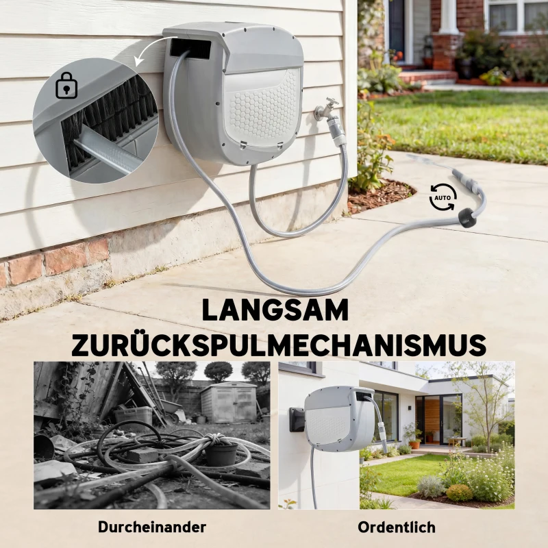 Outsunny Schlauchtrommel mit Gartenschlauch 20 m, 180° schwenkbar Schlauchbox mit automatische Aufrollung Selbstverriegelung