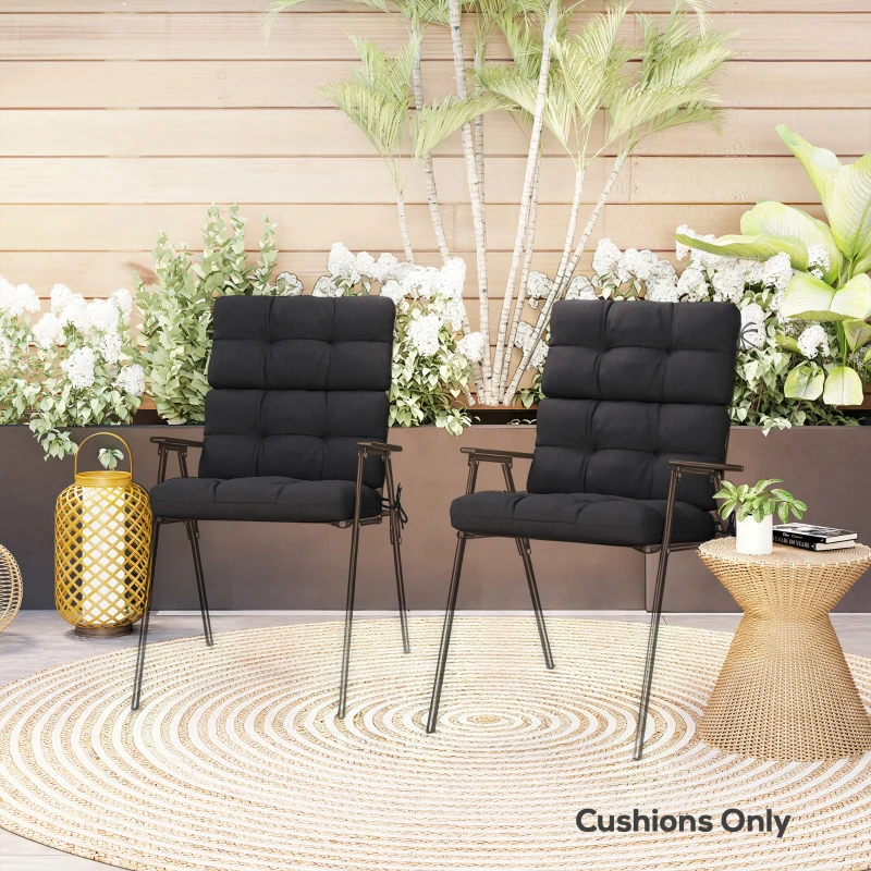 Outsunny 2-Piece Seat Cushion Replacement with Backrest, Garden Patio Chair Cushions Set with Ties, Black