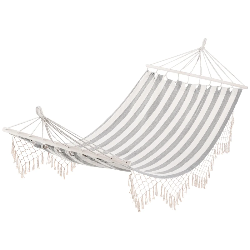Outsunny Portable Travel Hammock Hippie Chic Style hammock fabric dim. 200L x 100l cm Cotton Polyester Striped ecru gray