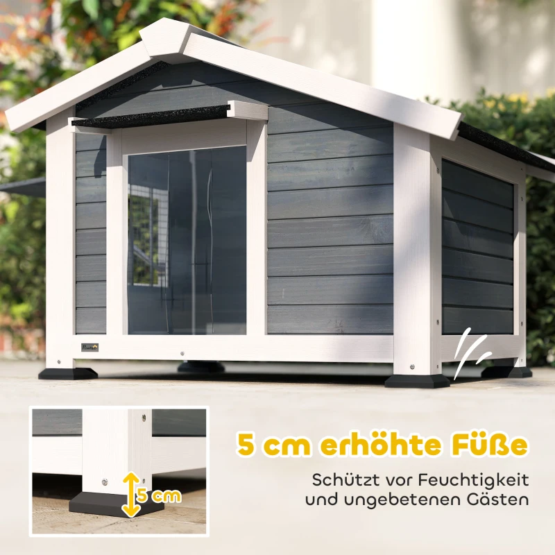PawHut Hundehütte wetterfestes Hundehaus aus Holz mit herausnehmbarem Boden Asphaltdach öffnendem Fenster 98x76x69,5 cm Grau