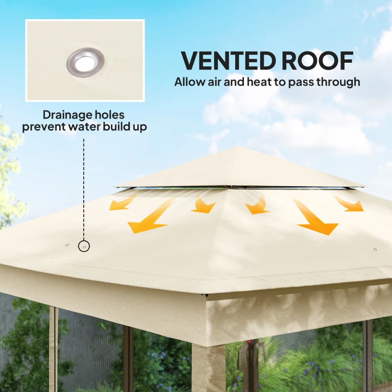 Outsunny 3 x 3(m) Pop Up Gazebo, Double-roof Garden Tent with Netting and Carry Bag, Party Event Shelter for Outdoor Patio, Cream White
