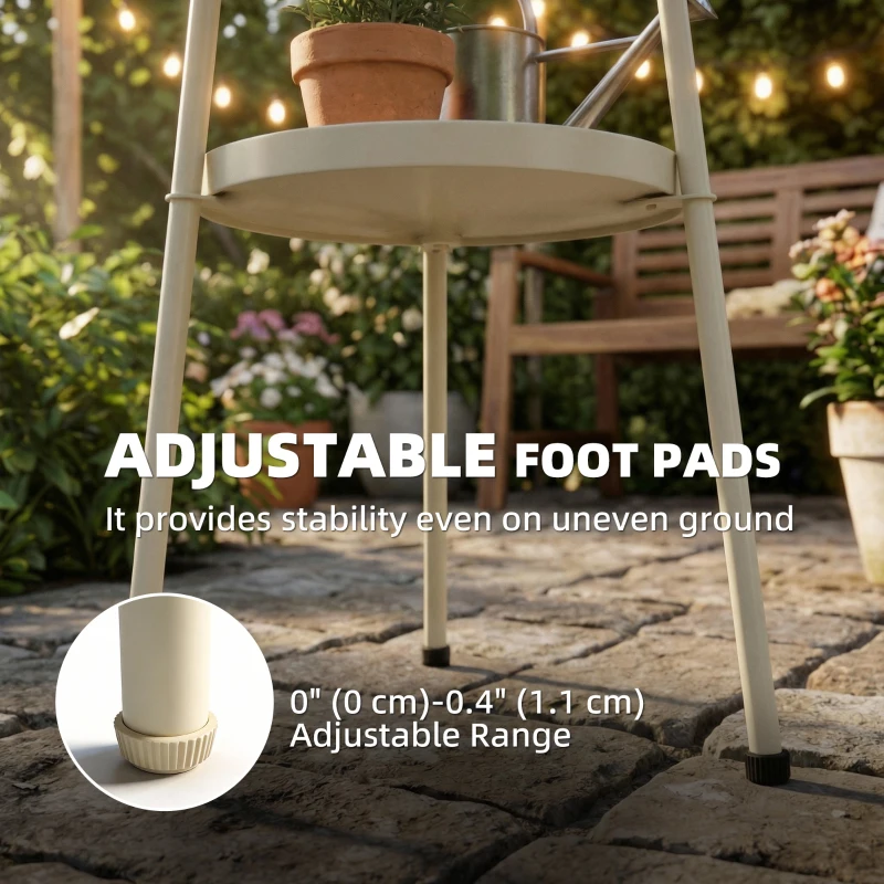 Outsunny Stolik pomocniczy Ø36 cm, stolik balkonowy z metalu, stolik tarasowy, okrągły stolik na taras, balkon, kremowy