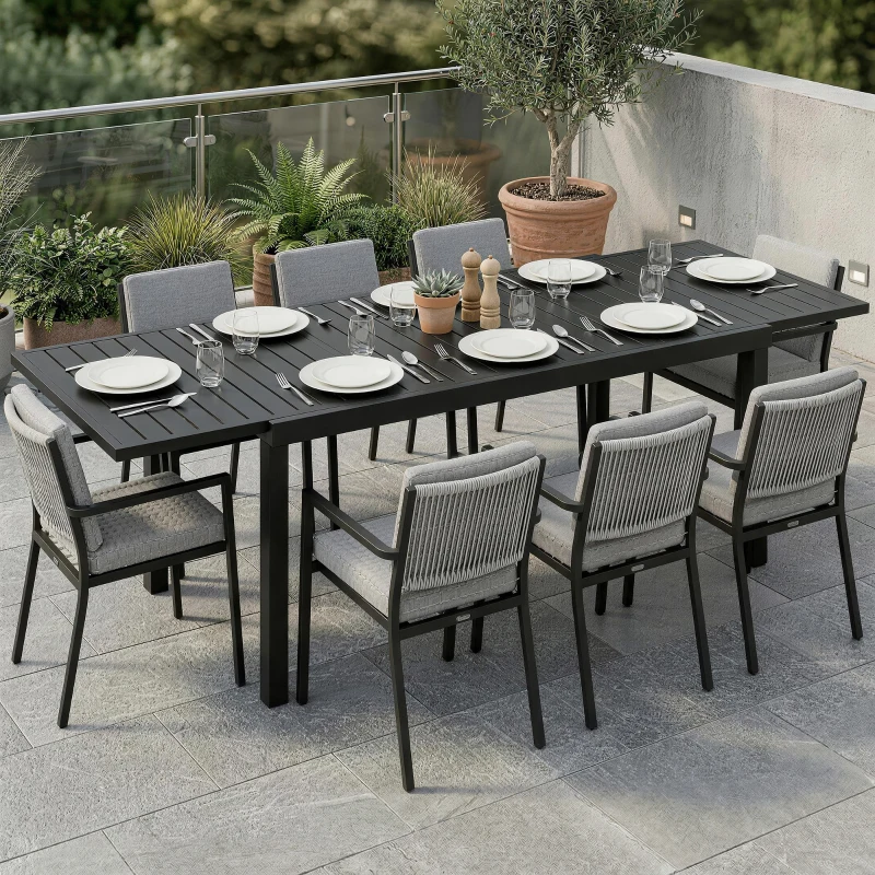 Outsunny Tavolo da giardino allungabile per 6-8 persone, alluminio con piano a doghe, nero