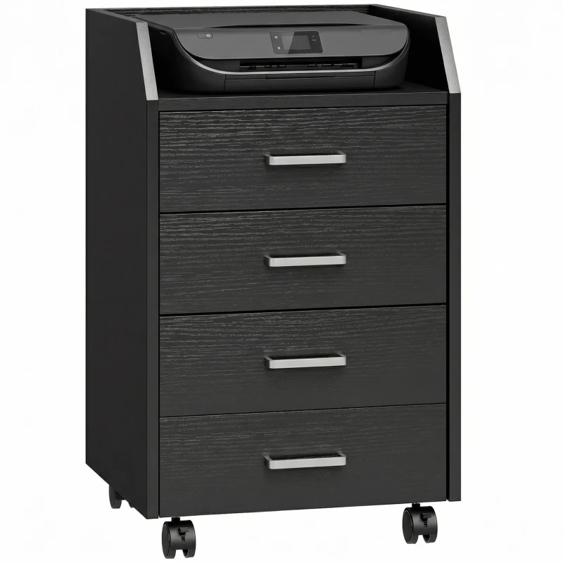 Vinsetto Cassettiera Piccola con 4 Cassetti, Mobiletto Verticale su Ruote, 40 x 36 x 65 cm, Effetto Legno Nero