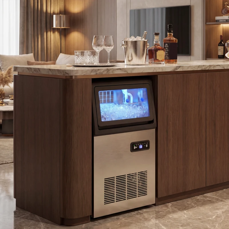 HOMCOM Commercial Ice Maker Machine, 45kg/24H Stainless Steel Under Counter or Freestanding Ice Machine, Silver