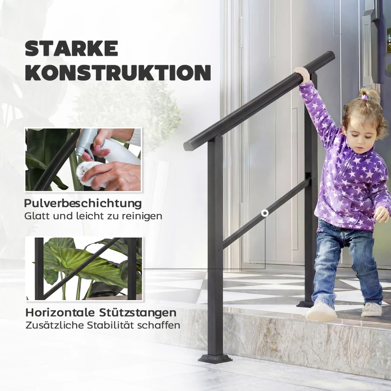 Outsunny Treppengeländer für 2-3 Stufen, 94cm, Winkelverstellbar Handlauf Außen und Innen Metall Schwarz