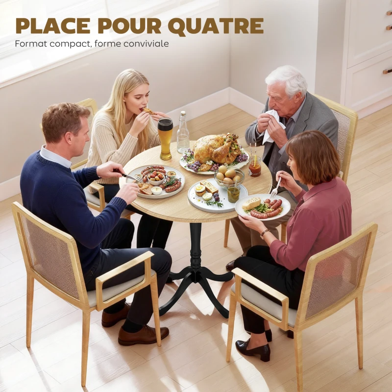 HOMCOM Table à manger ronde pour 4 personnes Ø 80 cm, table de cuisine, piétement en acier, style moderne, bois naturel et noir