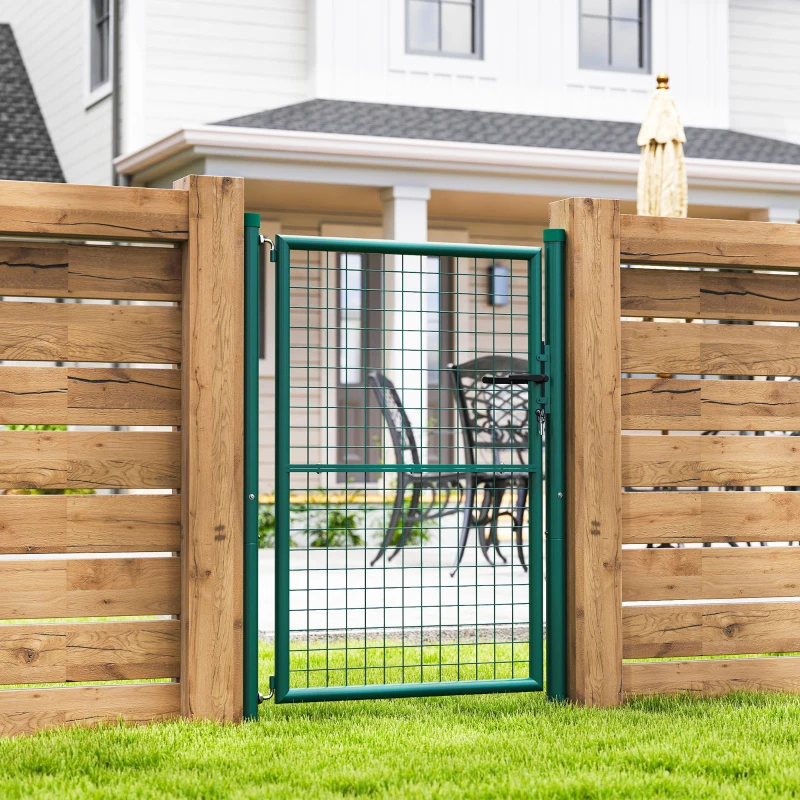 Outsunny Portillon de jardin en acier 97 x 175 cm portail de jardin avec serrure, clés et poignée, vert