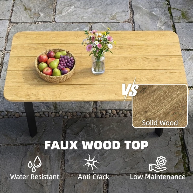 Outsunny Outdoor Garden Coffee Table, Garden Table with Slatted Wood Plastic Composite Top and Metal Frame, Brown